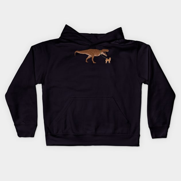 Funny Shiba Inu Dog walking T Rex Dinosaur Kids Hoodie by dukito